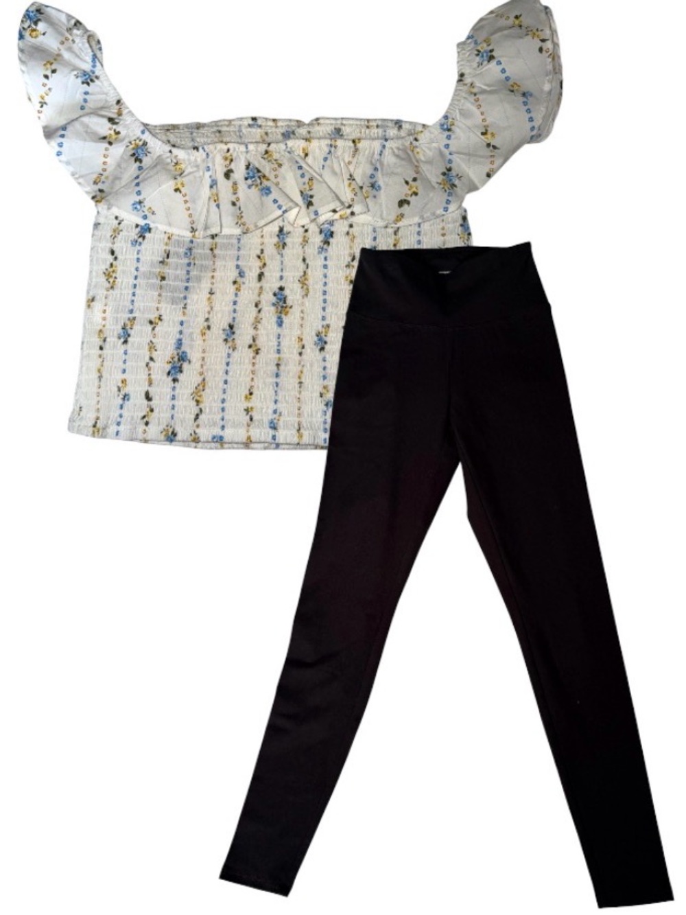 Wild Fable 2PC Outfit XS Floral Crop Top + Black Leggings Set NWT